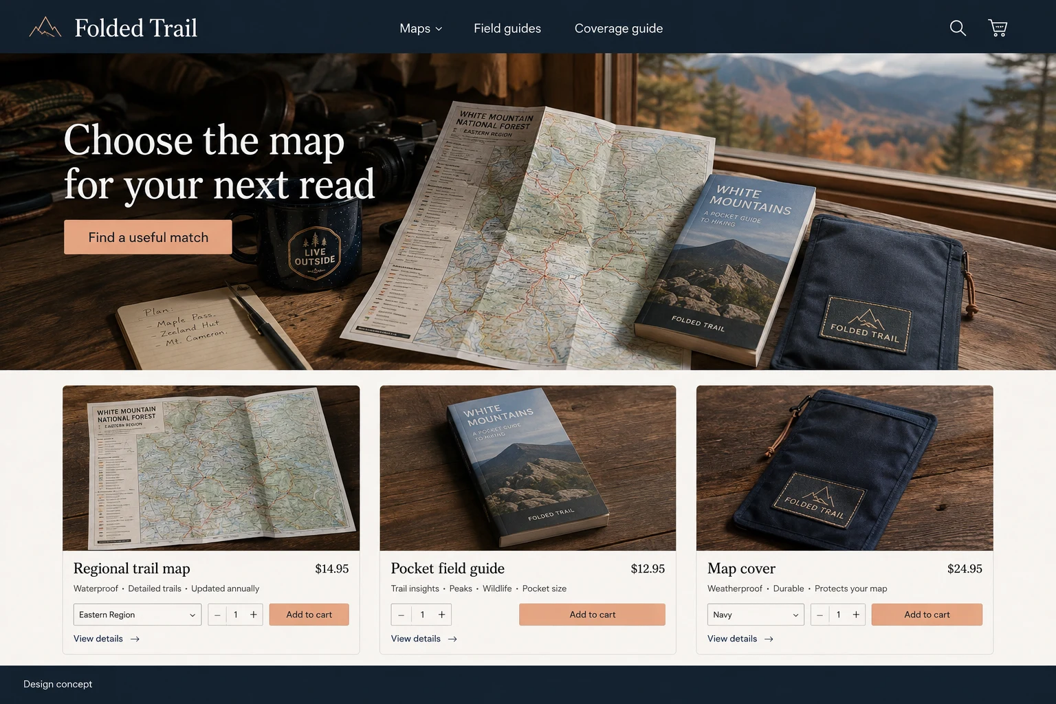 New Hampshire website concept: Choose the map for your next read; call to action: Find a useful match